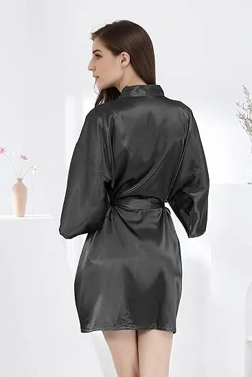 Women’s Satin Short Robe Kimono Style Sleepwear