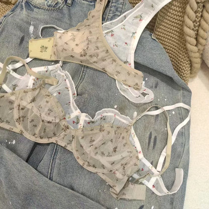 Floral Lace Underwire Lingerie Set – Ultra Thin Bra