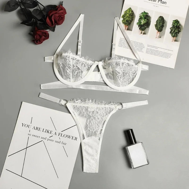 Lace Embroidered Push Up Bra And Brief Lingerie Set