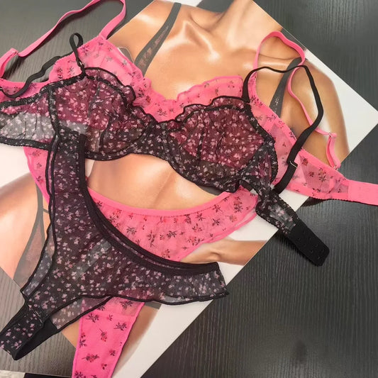 Floral Lace Underwire Lingerie Set – Ultra Thin Bra