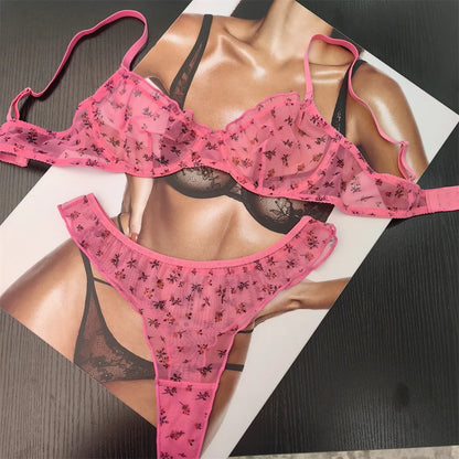 Floral Lace Underwire Lingerie Set – Ultra Thin Bra