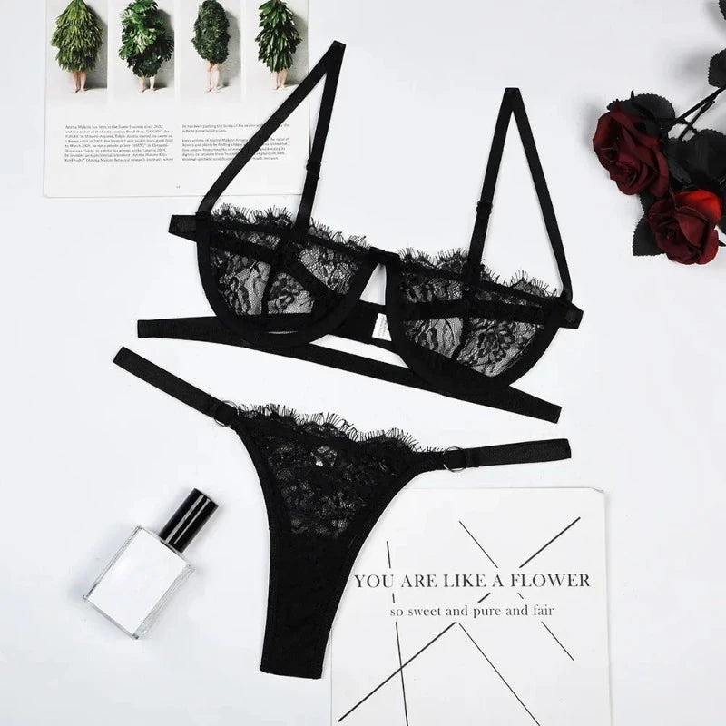 Lace Embroidered Push Up Bra And Brief Lingerie Set