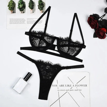 Lace Embroidered Push Up Bra And Brief Lingerie Set