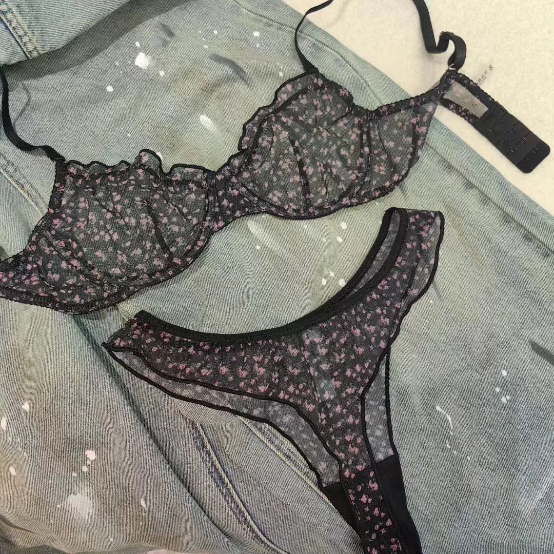 Floral Lace Underwire Lingerie Set – Ultra Thin Bra