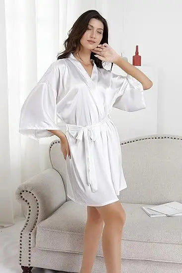 Women’s Satin Short Robe Kimono Style Sleepwear